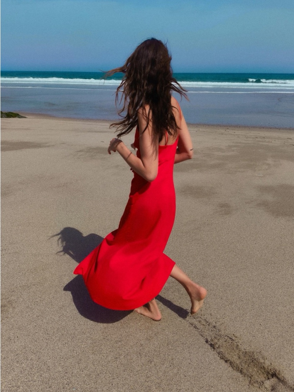 ZARA Red Linen Blend Midi Dress Button Front Slit Strappy Size XS Summer - Picture 12 of 16